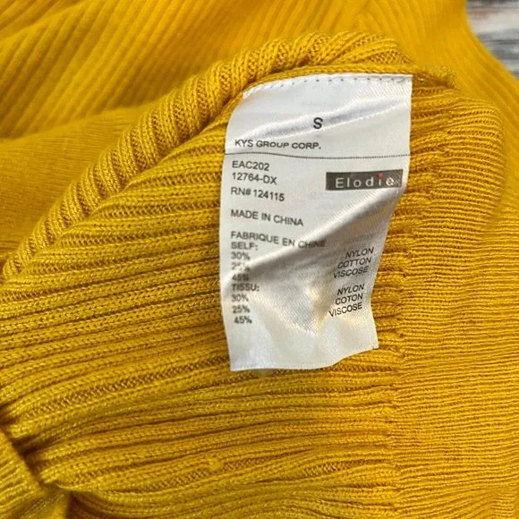 Nordstrom Elodie Mustard Yellow Ribbed Faux Wrap Sweater Small - Picture 7 of 10